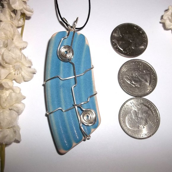 Necklace Pendant Charm Turquoise Blue Silver Wire Wrap Wrapped Statement C043 - Picture 2 of 9